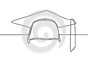 graduation cap or hat one line drawing minimalism vector illustration. Continuous hand drawn isolated on white background of