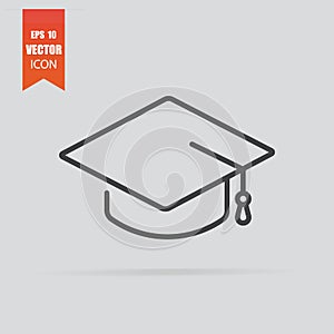 Graduation cap icon in flat style isolated on grey background