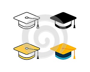 graduation cap icon vector design in 4 style line, glyph, duotone, and flat