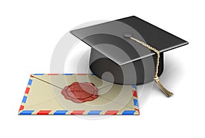 Graduation cap and letter with Wax Stamp