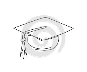 Graduation cap One line drawing on white background