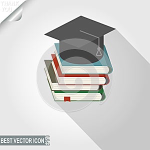 Graduation cap over the book stack vector icon