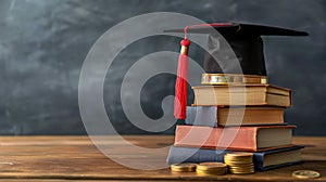 The graduation cap on books.AI generated image