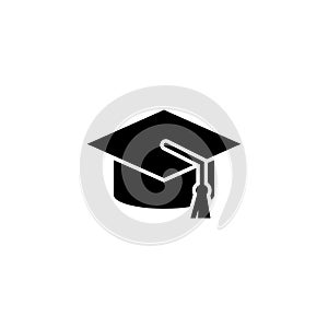 Graduation Cap, Student Education Hat. Flat Vector Icon illustration. Simple black symbol on white background. Graduation Cap,