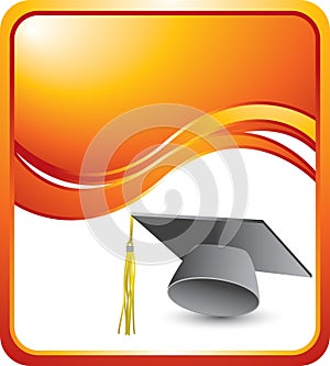 Graduation cap and tassel on orange wave