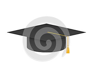 Graduation cap with tassel, realistic mortar board. Vector stock illustration