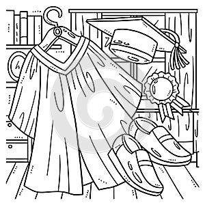 Graduation Cap , Toga and Shoes Coloring Page