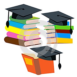 Graduation Cap On Top Of A Stack Of Books Vector. Isolated Illustration