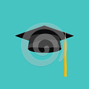 Graduation cap vector isolated on blue background, graduation hat with tassel flat icon, academic cap, graduation cap