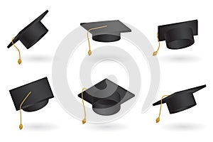 Graduation cap vector set. Univercity education hat illustration photo