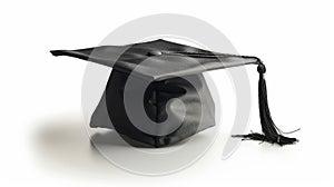 Graduation Cap with White Degree Isolated on Black Background.