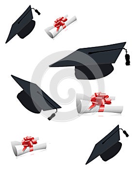 Graduation caps and diplomas