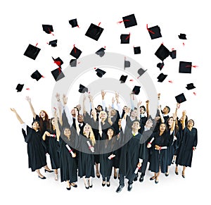 Graduation Caps Thrown in the Air