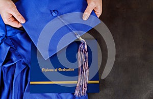 A graduation certificate diploma with graduation hat with empty space