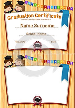 Graduation certification template with happy students