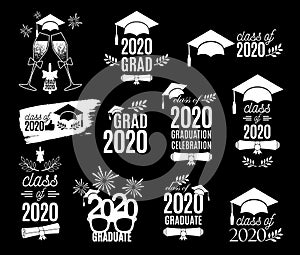 Graduation class of 2020 labels design set. Concept for shirt, print, seal, overlay, stamp, greeting card, invitation. Vector sign