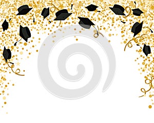 Graduation Class Ceremony of 2020 greeting cards set with gold confetti. Vector grad party invitation poster