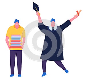 Graduation: college graduate student. Vector illustration in a flat cartoon style