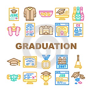 Graduation Education Collection Icons Set Vector Illustrations