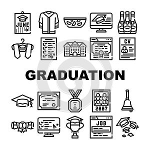 Graduation Education Collection Icons Set Vector Illustrations