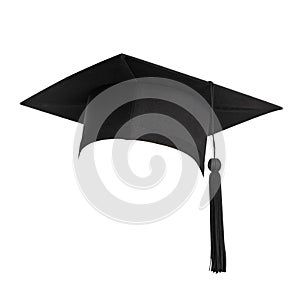 Graduation hat, Academic cap or Mortarboard in black isolated on white background with clipping path for educational hat design