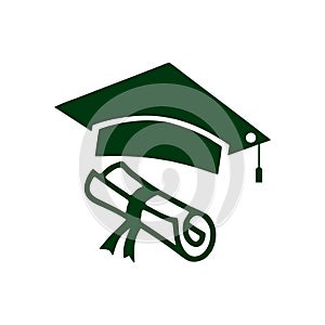 Graduation hat, diploma icon isolated on white background