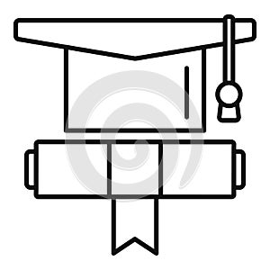 Graduation hat diploma icon, outline style