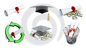 Graduation hat diploma set