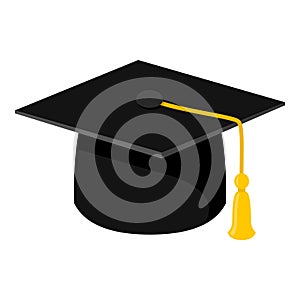 Graduation Hat Flat Icon Isolated on White