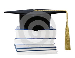 Graduation hat with gold tassel and stack