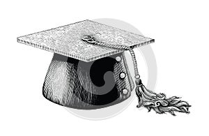 Graduation hat hand drawing vintage engraving illustration