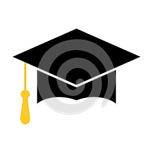 Graduation hat icon on white background, Vector illustration. Education, university and ceremony concept.