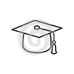Graduation Hat Outline Flat Icon on White