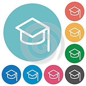 Graduation hat outline flat round icons