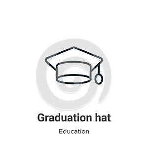 Graduation hat outline vector icon. Thin line black graduation hat icon, flat vector simple element illustration from editable