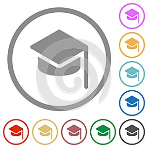 Graduation hat solid flat icons with outlines
