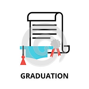 Graduation icon, flat thin line vector illustration