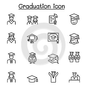 Graduation icon set in thin line style