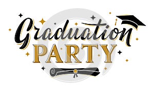 Graduation party greeting sign with academic cap