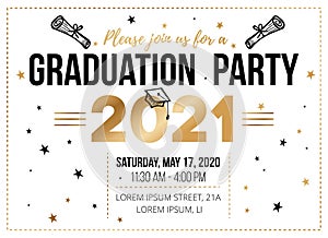 Graduation party invitation design template in flat style. Congratulations graduates vector illustration for banner, greeting
