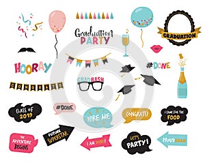 Graduation photo booth elemnts and party props-vector