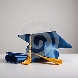 graduation time, a students graduation hats in isolated white background