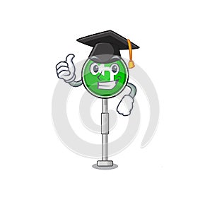 Graduation turn left cartoon on side mascot road