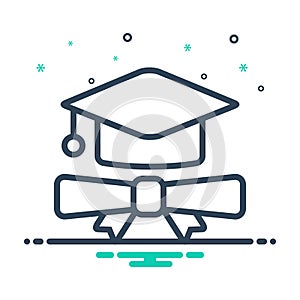 Black mix icon for Gradute certificate, degree and education