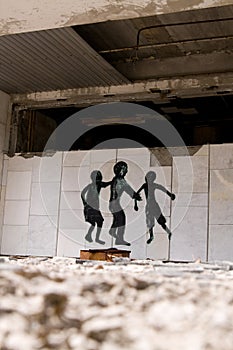 Graffiti on abandoned central square in Pripyat ghost town photo