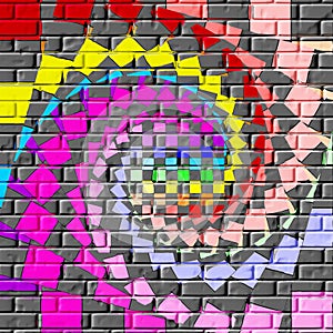 Graffiti abstract spiral on a rendered brick wall background