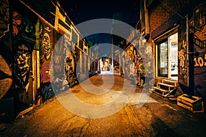 Graffiti Alley at night, in the Fashion District of Toronto, Ont