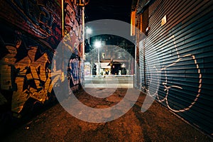 Graffiti Alley at night, in the Fashion District of Toronto, Ont