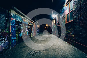 Graffiti Alley at night, in the Fashion District of Toronto, Ont