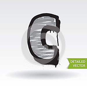 Graffiti alphabet. Letter C. Highly detailed vector font